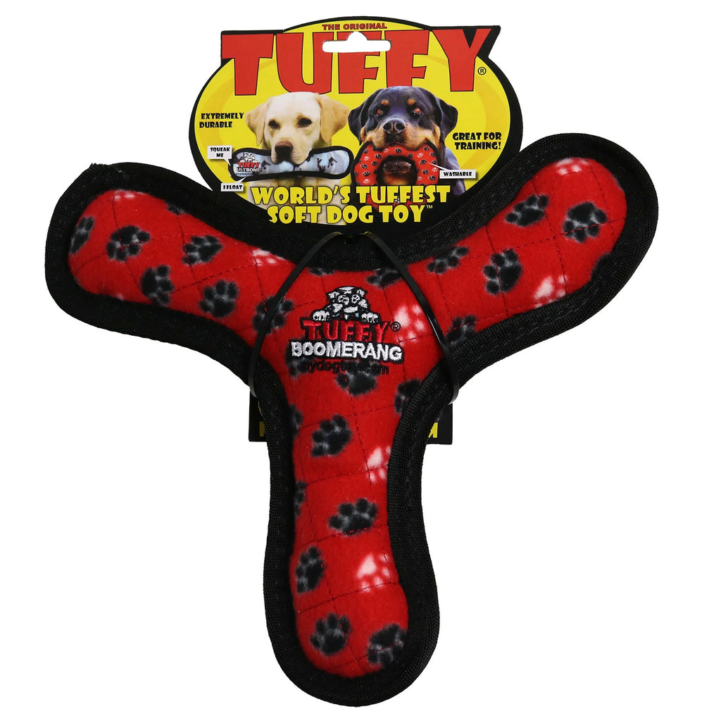 Ultimate Boomerang Red Paw Durable Plush Squeaky Dog Toy