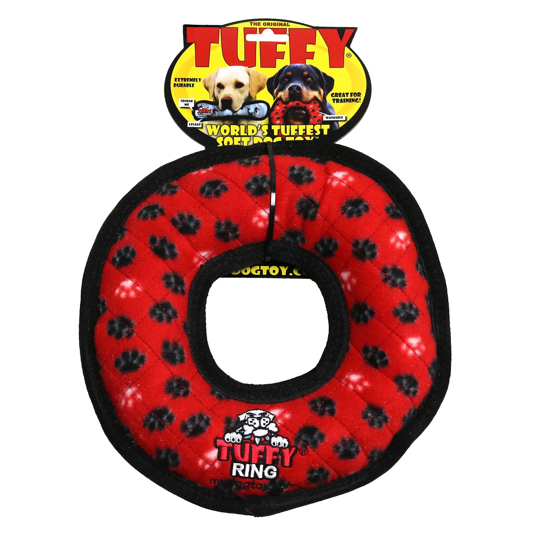 Ultimate Ring Red Paw Durable Plush Squeaky Dog Toy
