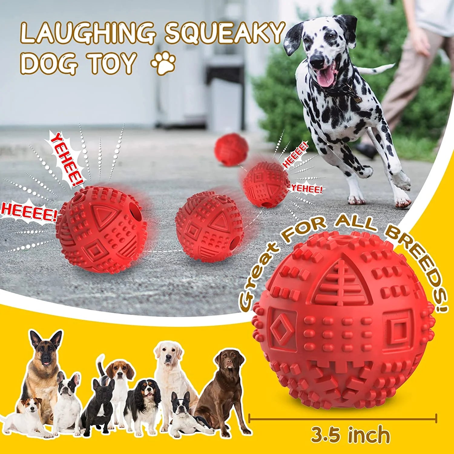 Dog Balls Treat Dispensing Dog Toys, Dog Toys for Aggressive Chewers Large Breed, Nearly Indestructible Squeaky Dog Chew Toys for Large Dogs, Natural Rubber Dog Puzzle Toys, Tough IQ Dog Treat Balls