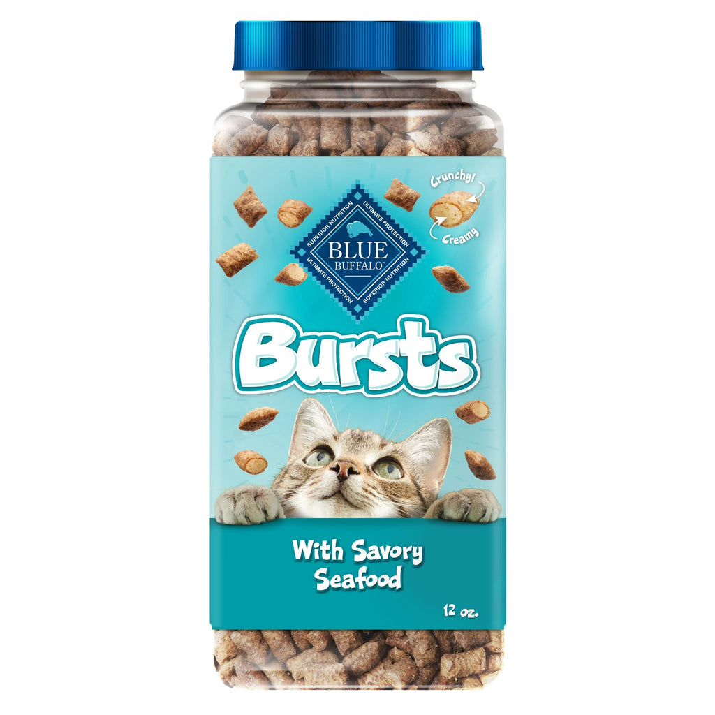 Bursts Crunchy & Creamy Cat Treats, Great for Training, Savory Seafood, 12-Oz Tub