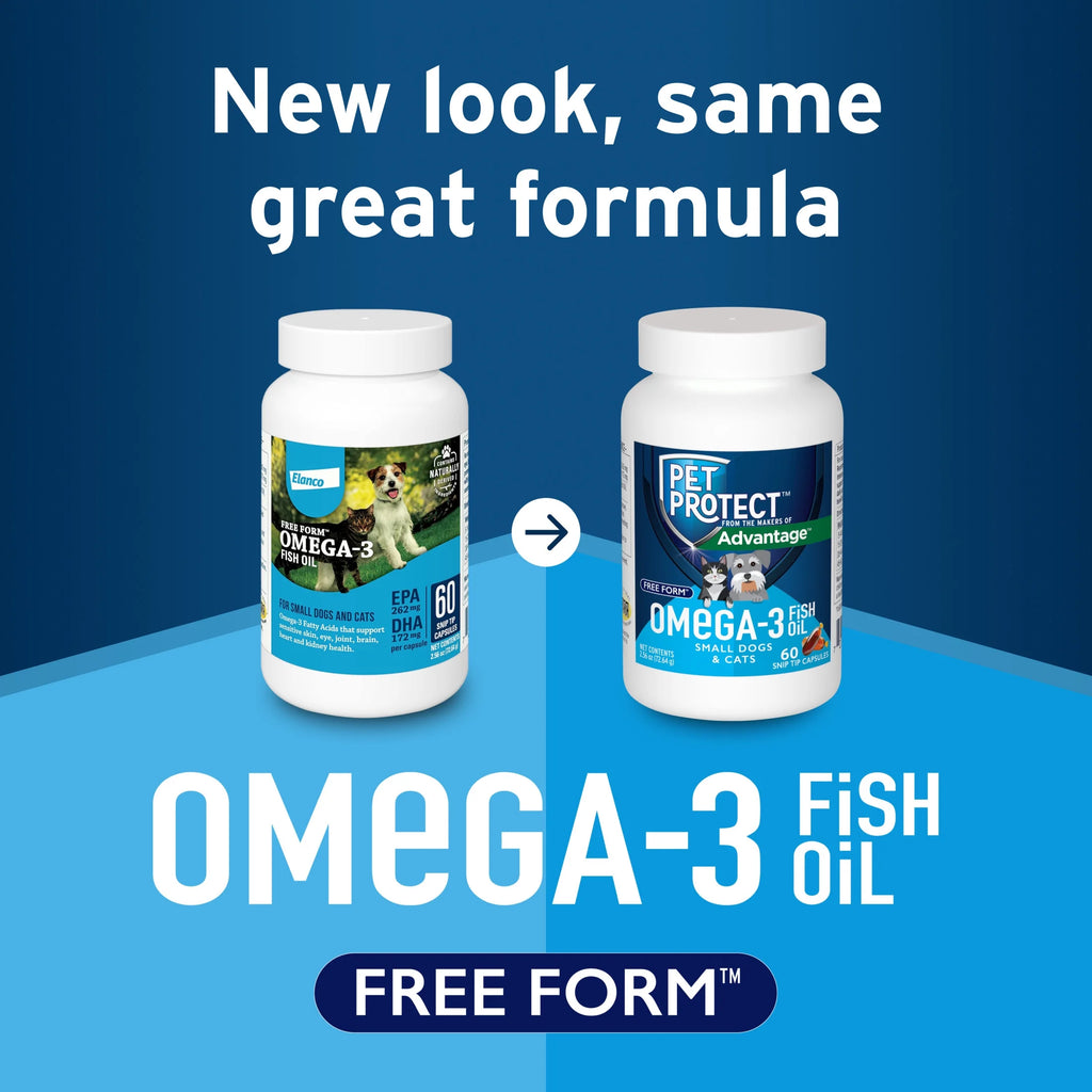 Cat & Small Dog Omega-3 Supplement, Free Form Blend, 60 Snip-Tip Capsules