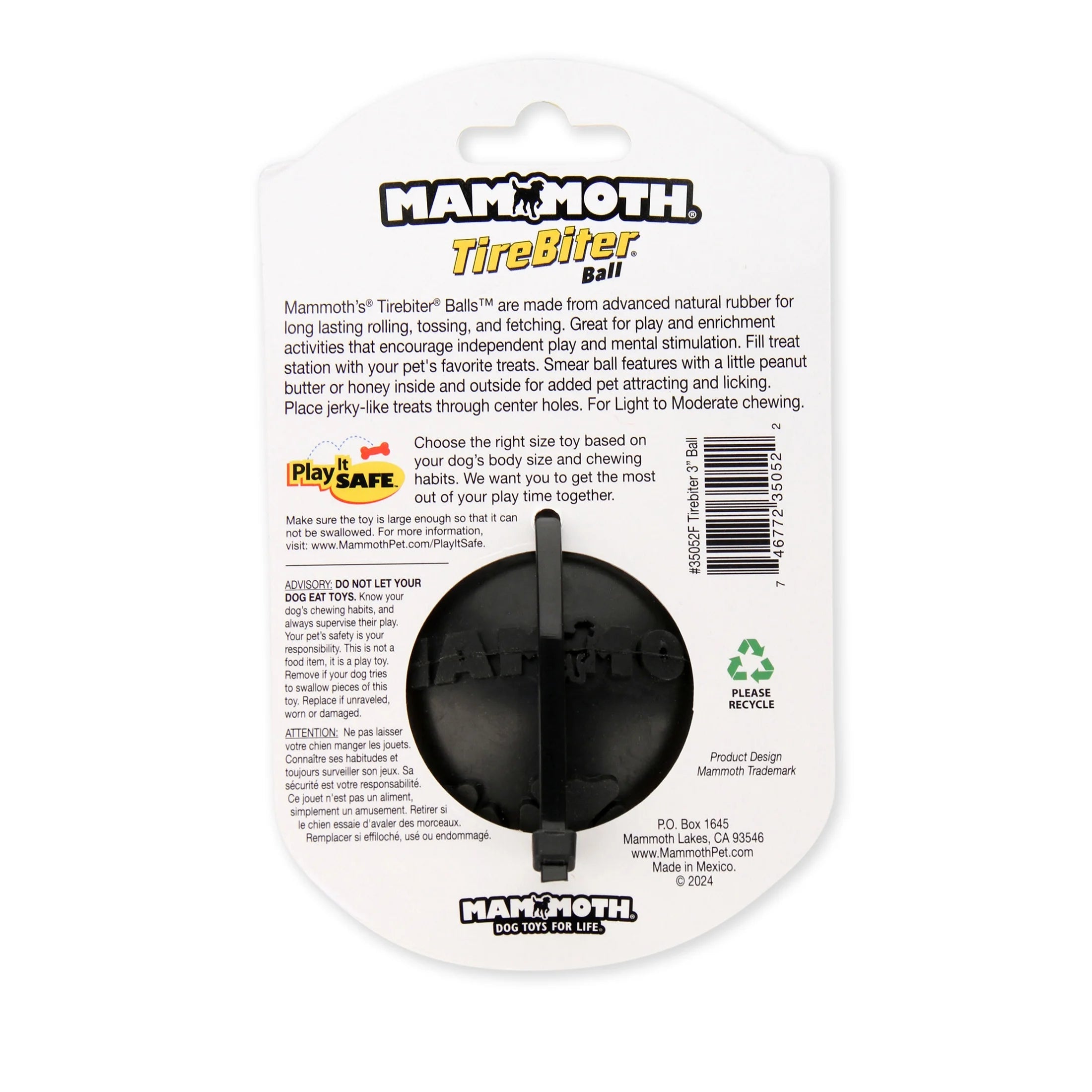 Tirebiter Advanced Ball Rubber Dog Toy W/Treat Station Medium 3"