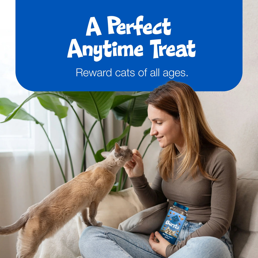 Bursts Crunchy & Creamy Cat Treats, Great for Training, Liver & Beef, 12-Oz. Tub