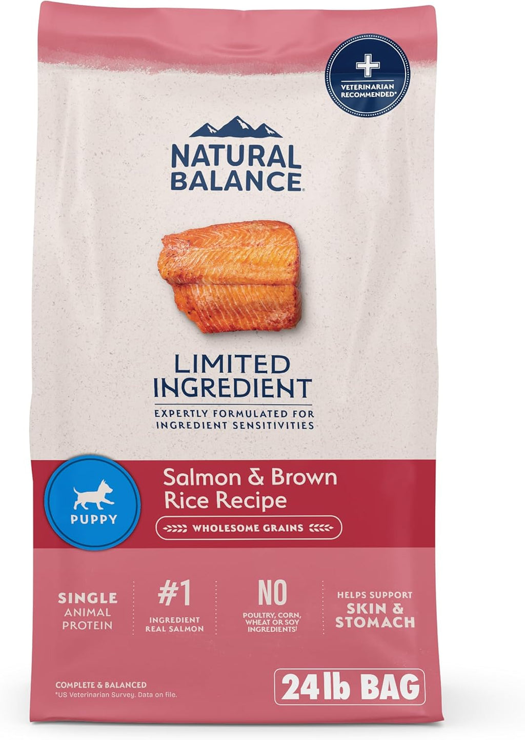 Limited Ingredient Puppy Dry Dog Food with Healthy Grains, Salmon & Brown Rice Recipe, 24 Pound (Pack of 1)
