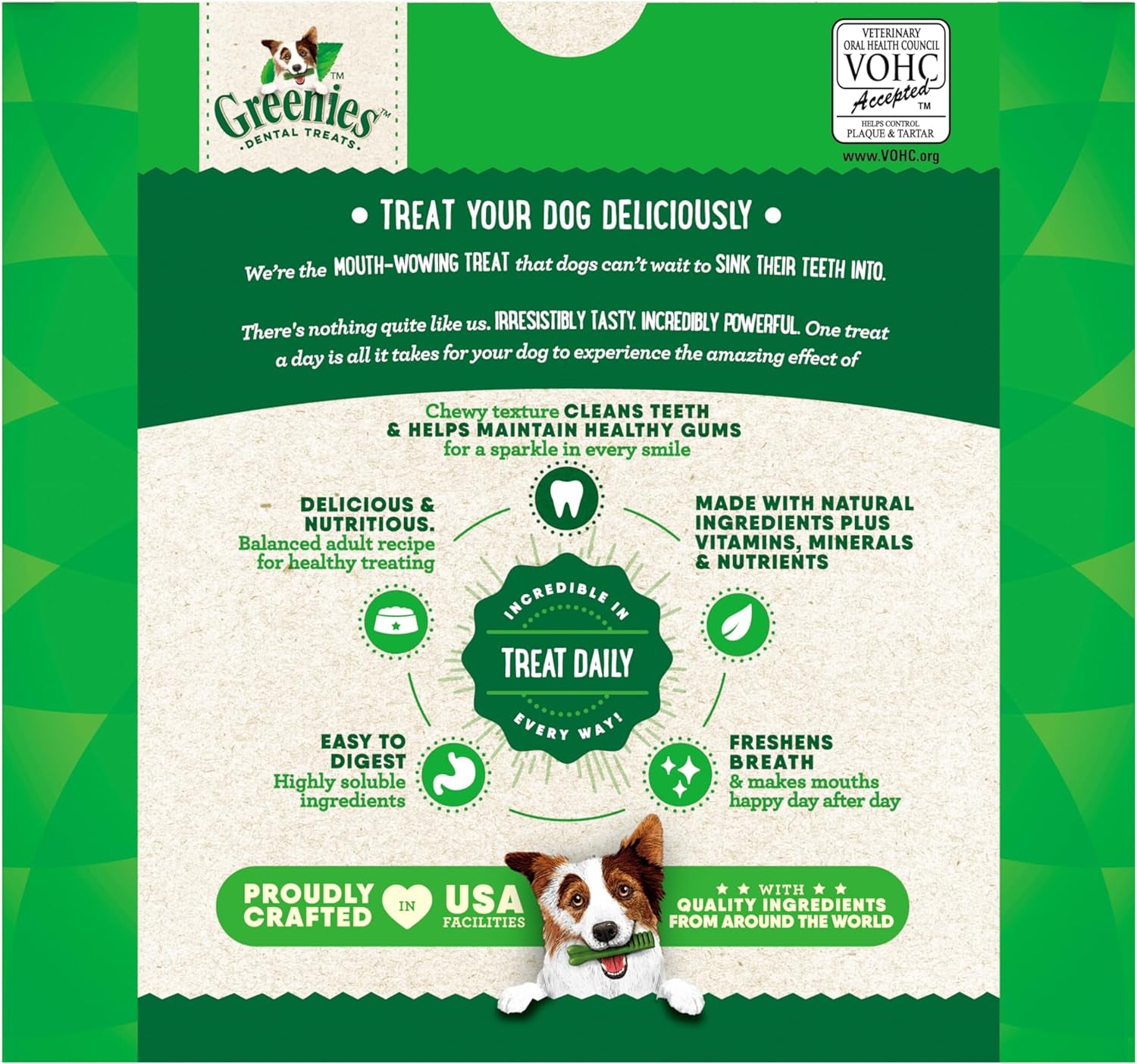 Veterinarian-Recommended Adult Natural Dental Dog Treats Petite Size, Dog Dental Chews, Original Flavor, 36 Oz. Pack, 60 Count