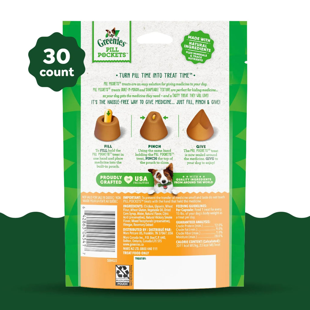 Pill Pockets for Dogs Chicken Flavor Large, Capsule Size Soft Dog Treats, 7.9 Oz, (30 Pk)