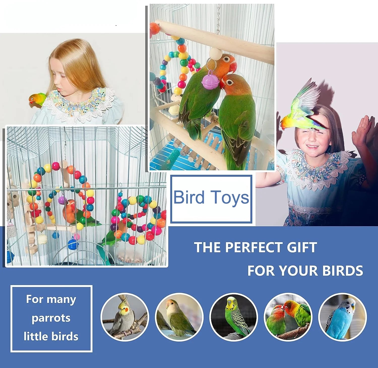 6 PCS Bird Toys Parakeet Toys, Colorful Parrot Toy for Small Parakeets Cockatiels Conures Finches Swing Chewing Hanging Bell Cage Hammock Toy