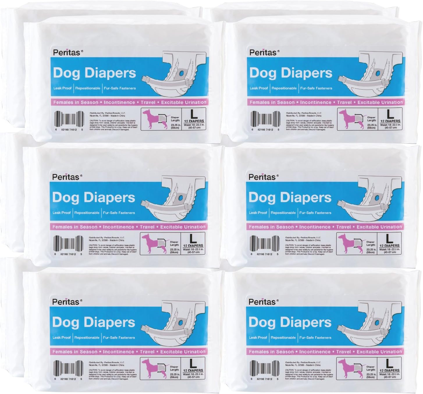 Disposable Dog Diapers | Female Dog Diapers |Puppy Diapers, Diapers for Dogs in Heat, or Dog Incontinence Diapers (144 Count, Large)