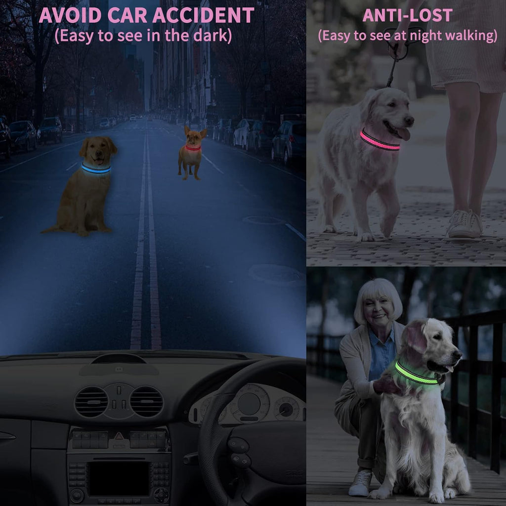 Light up Dog Collars,  LED Dog Collar Rechargeable Waterproof & High Visibility Adjustable Soft Mesh Safety Dog Collars Lighted Glow Collar Flashing Collar for Pet Night Walking,Pink S