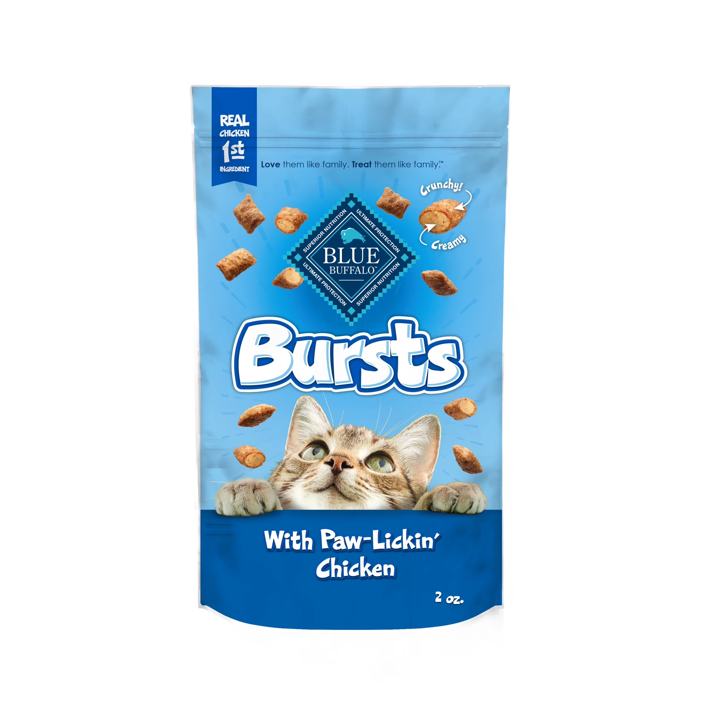 Bursts Crunchy & Creamy Cat Treats, Great for Training Chicken, 2-Oz Bag
