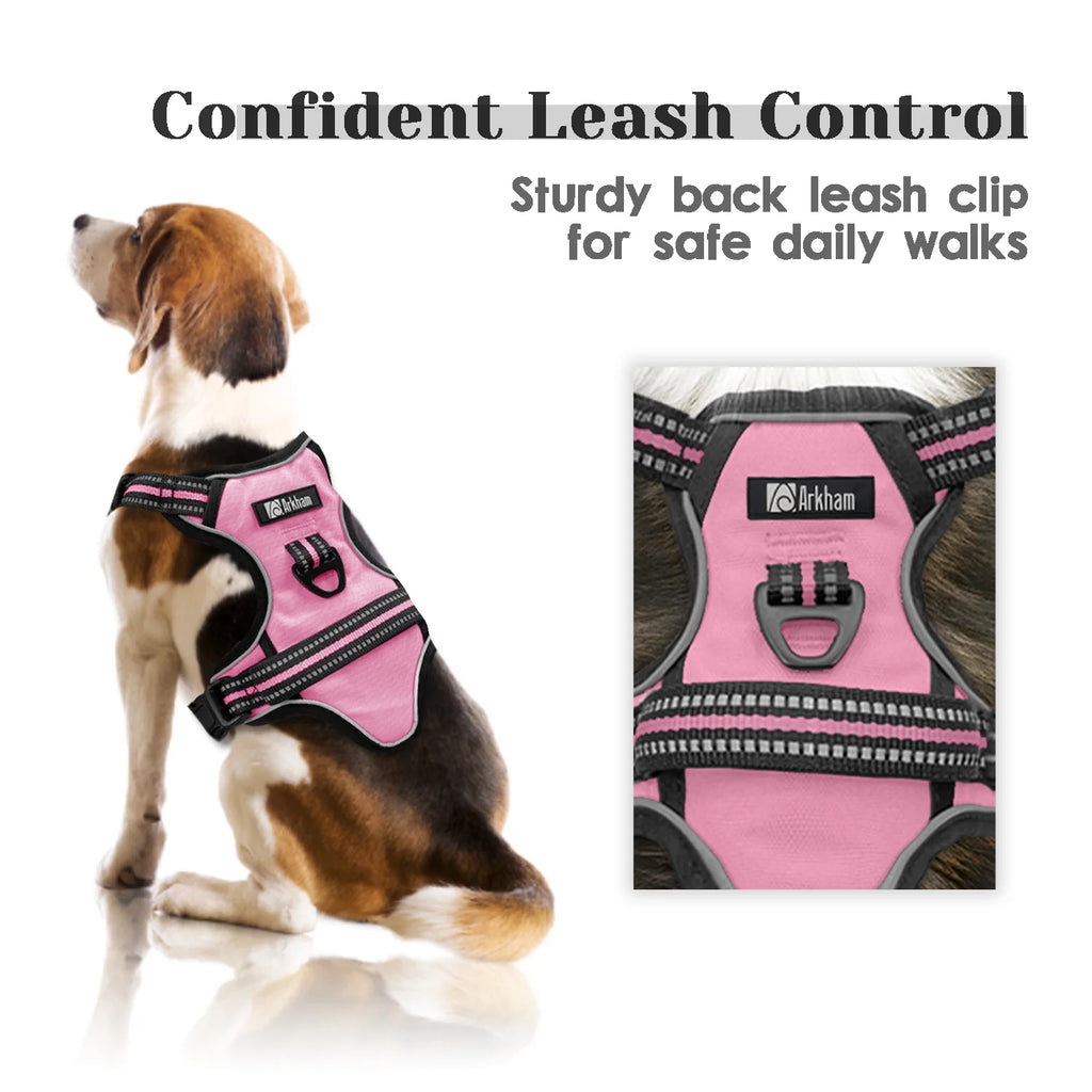 No Pull Dog Harness, Adjustable Dog Walking Harness with Breathable Padded Vest, Pink/Xl