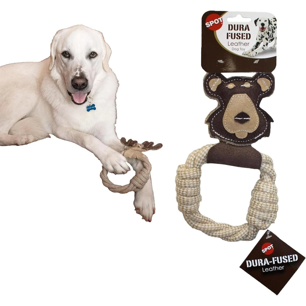 Dura-Fused Leather Animal Rings Dog Rope Toy, Great Dog Ring Toy for Tugging and Chewing, 11In, Assorted Styles, 1 Piece.