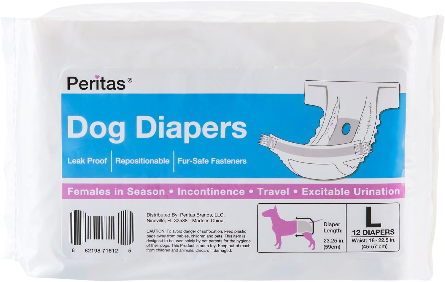 Disposable Dog Diapers | Female Dog Diapers |Puppy Diapers, Diapers for Dogs in Heat, or Dog Incontinence Diapers (144 Count, Large)